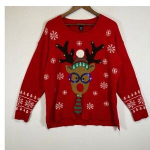 United States Sweaters Reindeer Ugly Christmas Sweater XL Red Jingle Bell Sequin